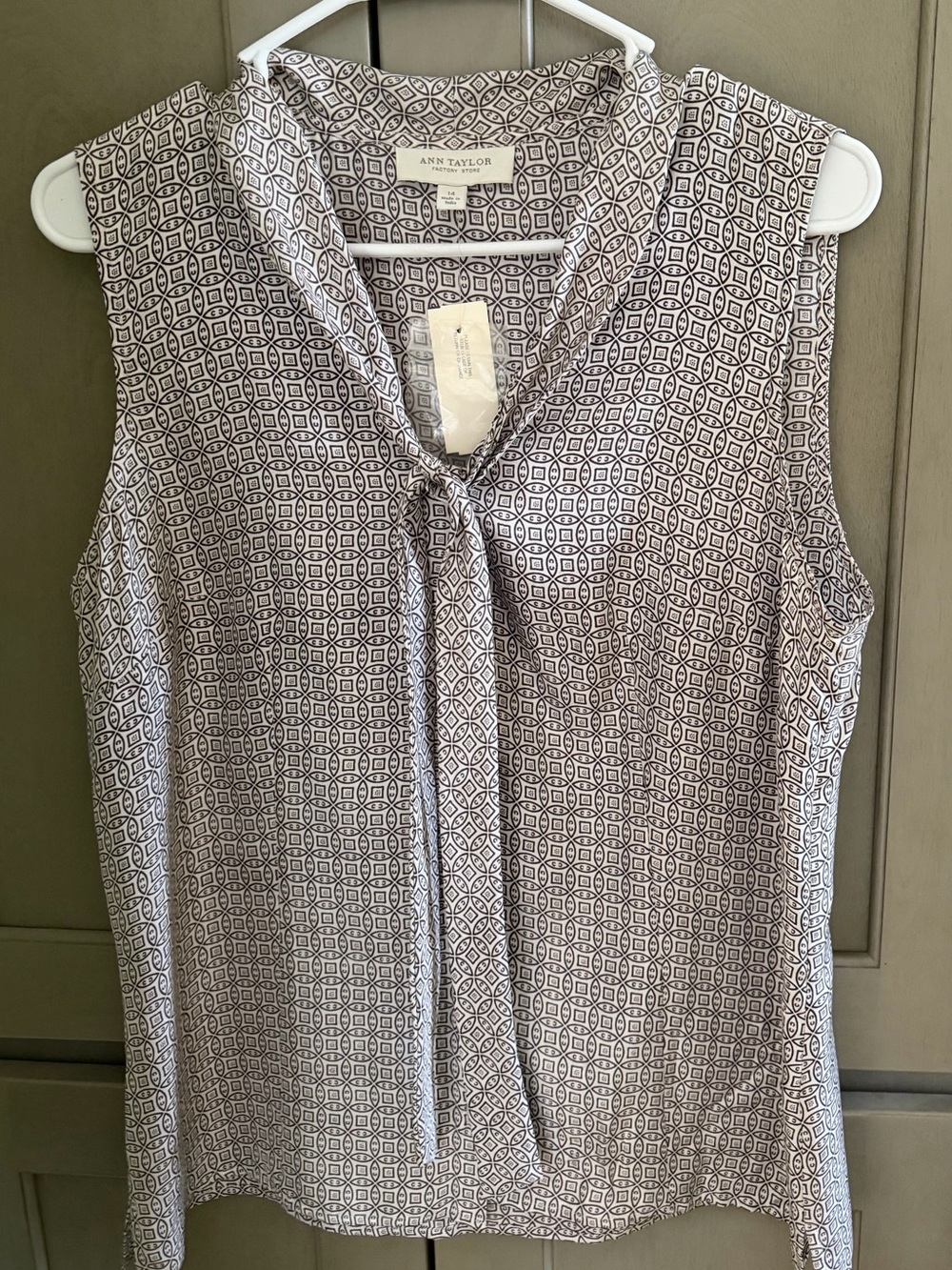 Ann Taylor Sleeveless Silk Tie-Neck Geometric Print Camisole -  Brown & Cream
